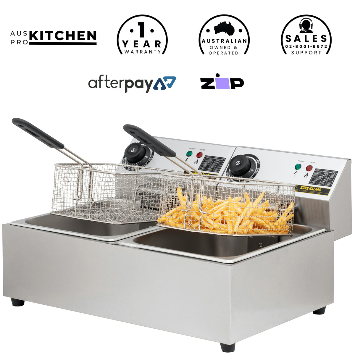 Commercial Deep Fryer Electric 20 Litre Double Chip Fryer auskitchenpro