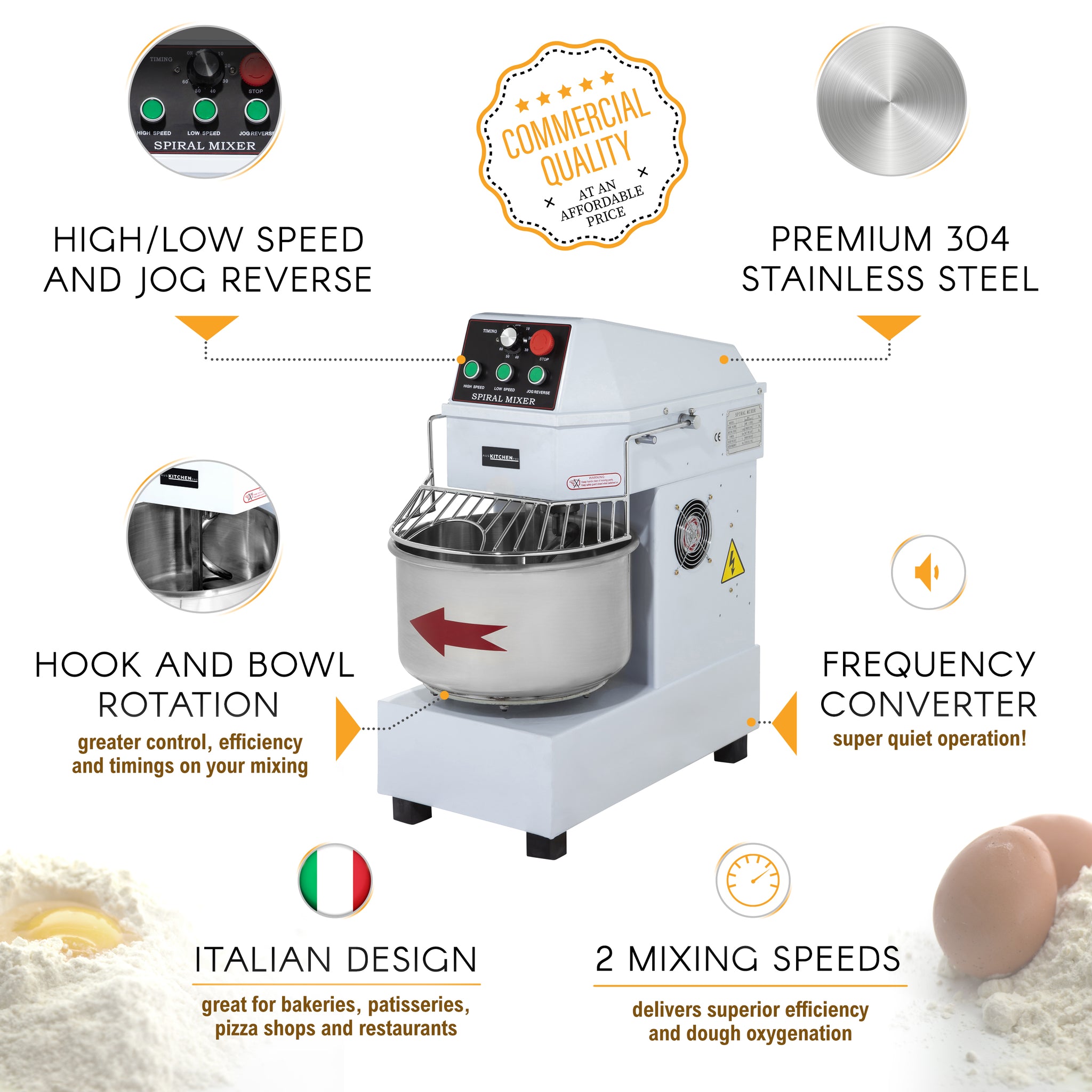 Spiral Dough Mixer 20 Litre Speed Commercial – auskitchenpro