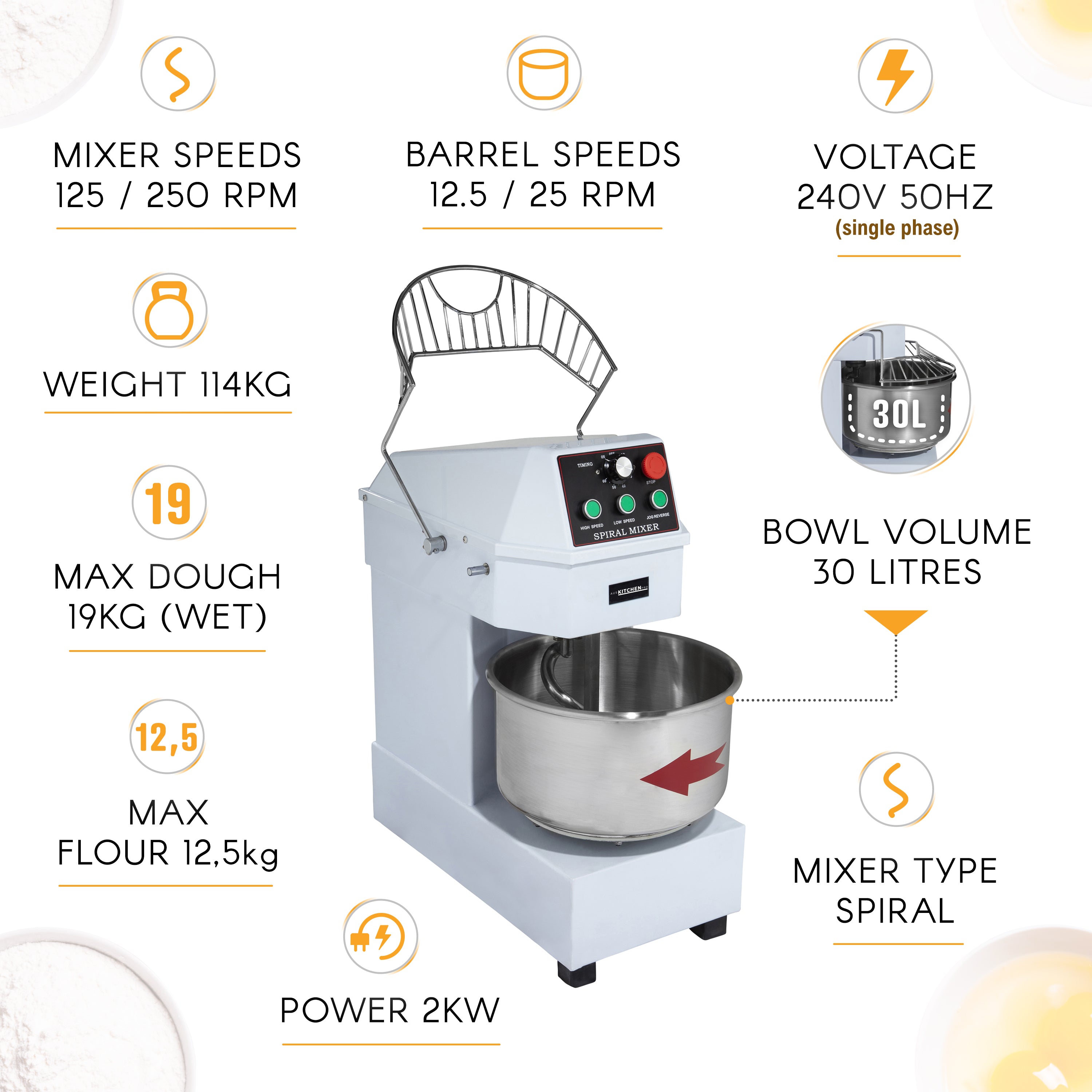 Spiral Dough Mixer 30 Litre 2 Speed Commercial Auskitchenpro Spiral Dough Mixer 30 Litre 2 Speed Commercial Auskitchenpro